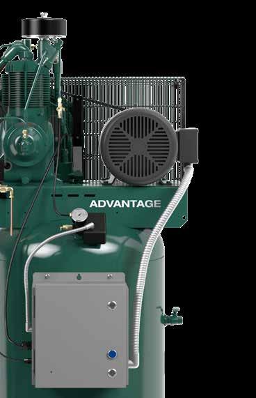 Advantage Standard Features Heavy Duty Two-Stage, Splash-Lubricated Air Compressor Pump(s) Multi-Finned Cylinders and Head Integral Cylinder Head Intercoolers for Cooling Between