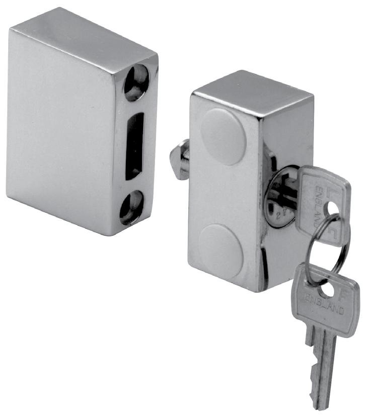 KASON SURFACE MOUNT LATCHES 100SL 100SL SECURITY LOCKS 4-disc cylinder for extra security Durable, highly polished chrome finish Easy to install at factory or in field Vertical and horizontal