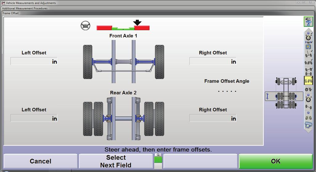 Frame Offset WinAlignHD allows frame offset measurements to be input and displays frame offset angle, recalculating thrust angle from the geometric centerline of the frame.