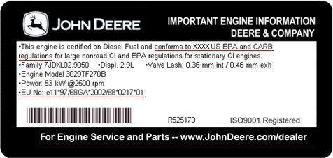 DIESEL ENGINE EMISSIONS LABEL AND EPA ENGINE FAMILY: NDEQ s grant from EPA requires documentation of the engine model year of the