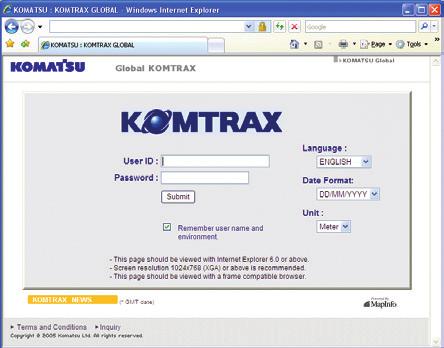 Komtrax can be easily accessed through a generic web browser. 1. GPS satellite provides position information to your equipment in the field. 2.