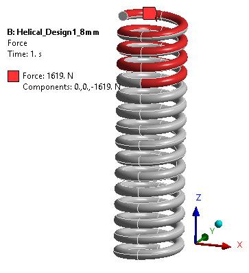 The helical spring is required to constrain or fix at some point for the analysis. Fig 4.0 shows that the spring is constrained at the bottom. Figure 4.
