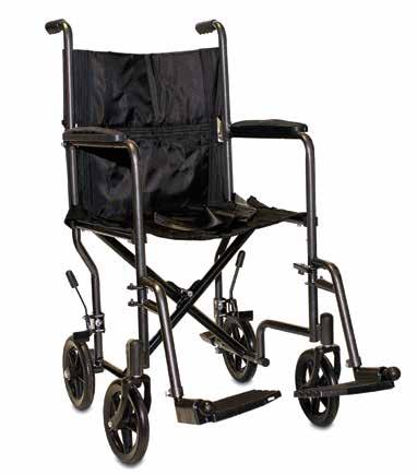 HEELCHAI ProBasics Transport Chairs Featuring a fold down back for easy storage, swingaway removable footrests, durable nylon upholstery and the added safety of push-tolock rear wheel locks and a