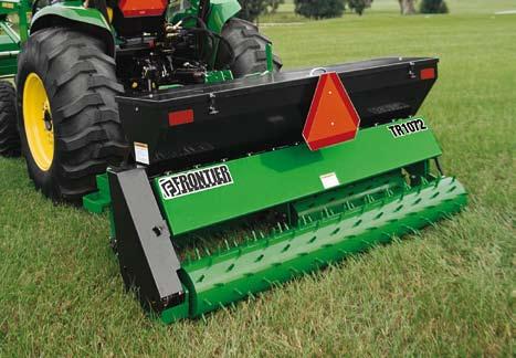 TR1048 TR1060 TR1072 These turf renovators are easily adjusted and simple to operate, featuring rollers with 2-inch tapered steel pins that provide positive soil aeration without excessive turf