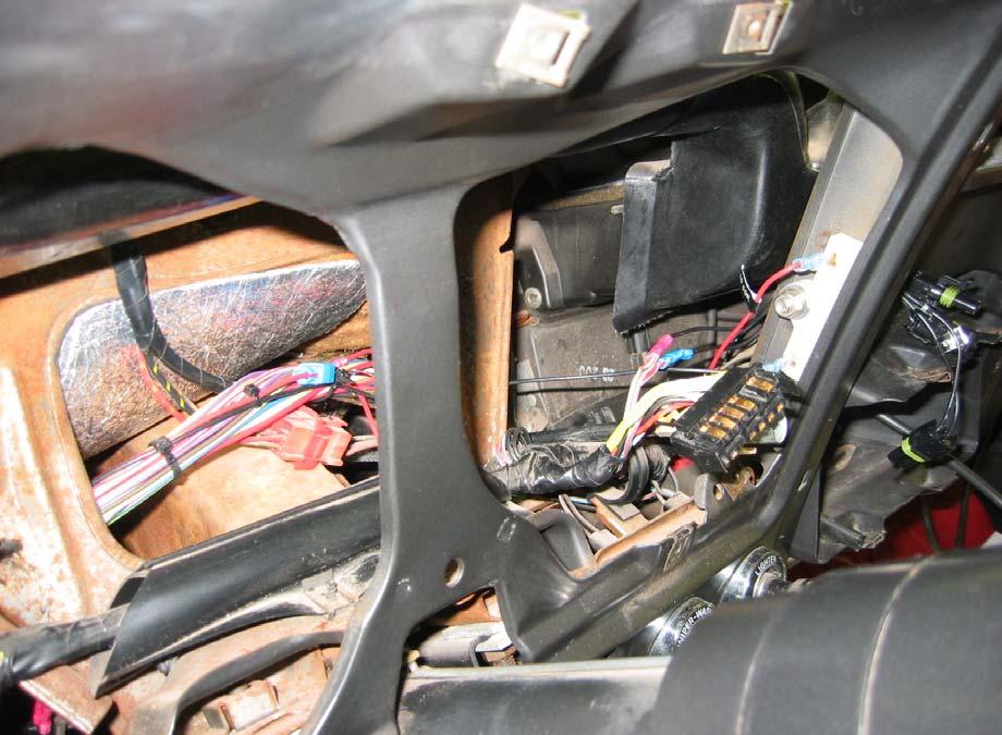 This picture shows the Ballast Resister that I mounted on the right side of the dash support.