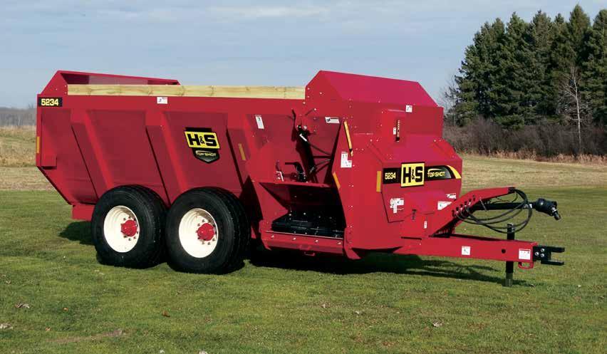 TOP SHOT - SIDE DISCHAR MODEL 5234 3400 GALLONS The manual adjust top expeller shield sets the distance of the spread pattern, while the hydraulic door cylinder allows adjustment for rate of