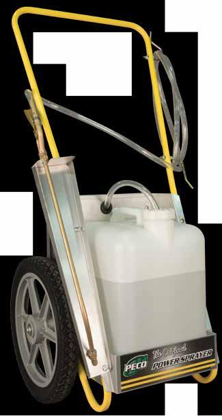 Features Eliminates Hand Pumping or Lugging a Heavy Tank on Your Back Self-Contained 12V Electric Sprayer 14" Wheels Lightweight Aluminum Cart Electric 40 PSI Pump Runs up to 6 Hours