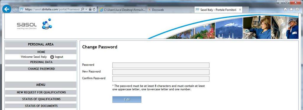 3.3. Web site log-in Once the account has been activated it is possible to login and start the qualification process.