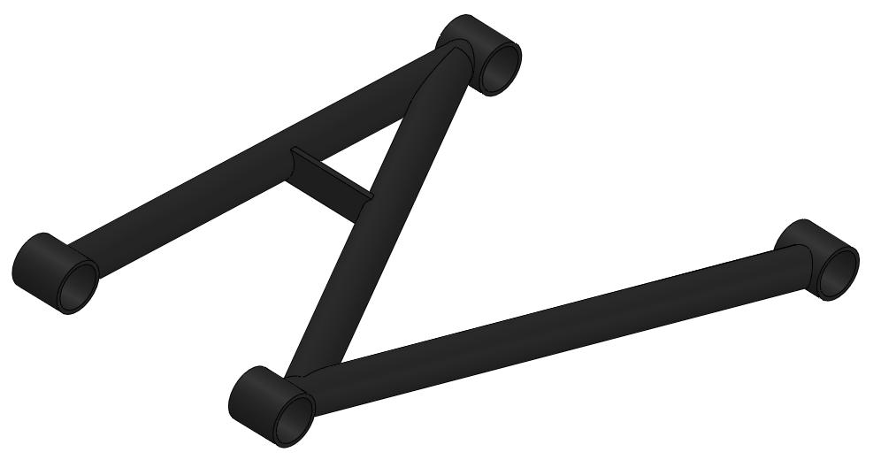 Pag. 58 Thesis LOWER WISHBONE ARB mounting steel sheet Fig. 8.13. Rear lower wishbone It is basically made by three ᴓ25 mm tubes with a thickness of 3 mm and bush tubes.