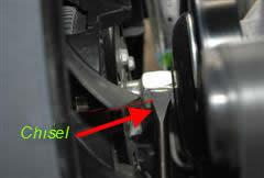 8) The easiest way to remove the fan nut where it attaches to the water pump is to use an air chisel.