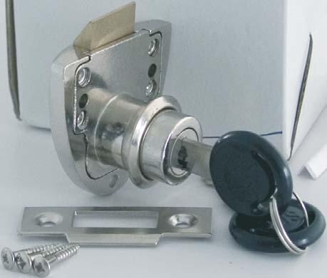 screw 3,5 mm Specification: Zamak lock body & cylinder Steel rosette & keys 400 key combinations Steel rosette, keys & striker Drawer version.