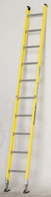 FIXED HEIGHT OR CONFINED SPACE APPLICATIONS Durable non-conductive fiberglass side rails in high visibility safety yellow Riveted rung to rail design maintains continuous strength of fibers and