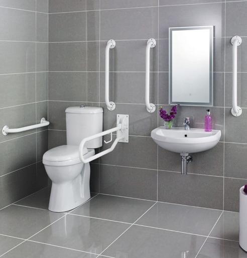 Seats 12 Month guarantee Optional seats for the ceramic ranges Doc M Pack includes: Comfort Height Single Flush Doc M Pan Doc M Cistern Toilet Seat Wall Mounted Basin 5 Grab Rails (5th Grab Rail to