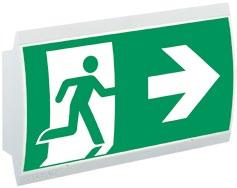 selection of simple snap-mounted screen-printed pictogram Exit signs with high luminance of > 500 cd/m² (white area) and good uniformity, in accordance with standards (silk-screened pictograms)