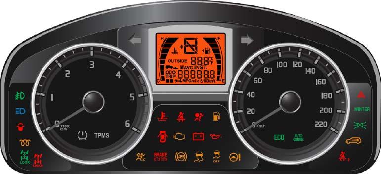 801001 0551 2) What Is Shown On Instrument Cluster Supervision type Standard type (1) Self diagnosis for gauge Speedometer/tachometer (RPM): Oscillates between lower mark and upper mark repeatedly.