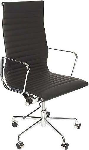 chair in black leather/chrome base and arms Seat height 350-540mm Seat depth 470mm Seat width