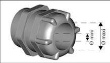 Cable gland tables for the CPLS range of motors: Cable gland type min. cable Ø (mm) Cable size max. cable Ø (mm) ISO 16 (for accessories) 5 10 ISO 20 9.