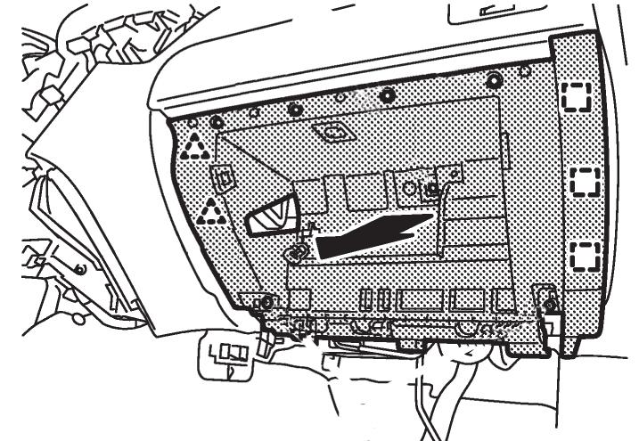 b) Remove the front kicking plate inner. Fig. 6 8) Remove the dash side finisher. Fig. 6 a) Remove the retaining clip located near the vehicle dash wall.