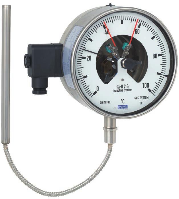 Temperature Gas-actuated thermometer with switch contacts Stainless steel version Model 73 WIKA data sheet TV 27.