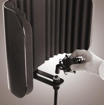 Once the shield is in place, securely tighten the locking wheel and return the microphone to the shock mount or clip. To adjust the height of the shield, do the following: 1.