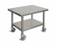 with stainless steel under shelf Welded bottom shelf Four 4 diameter heavy duty casters, two with brakes OPTIONS 341-3500 - Rotating bumper 3313429 - Bullet feet in lieu of casters WB - Two locking