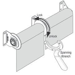 Handy spanning wrench makes installation and maintenance quick and easy. Brackets extend 2½ from mounting surface to center line of roller, and may be all or ceiling mounted.