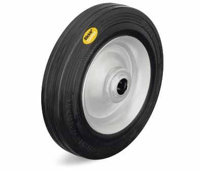 Series: RD Wheels with Comfort two-component solid rubber tyres, with pressed steel rim 100-650 kg RoHS Tread & tyre hardness 65 shore A Temperature resistance -25 C - +80 C Rolling resistance