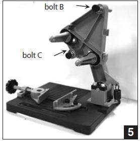 3. Assemble the stand on the base by using the two bolts (A). Finger-tighten these two bolts (image 5). 5 4.