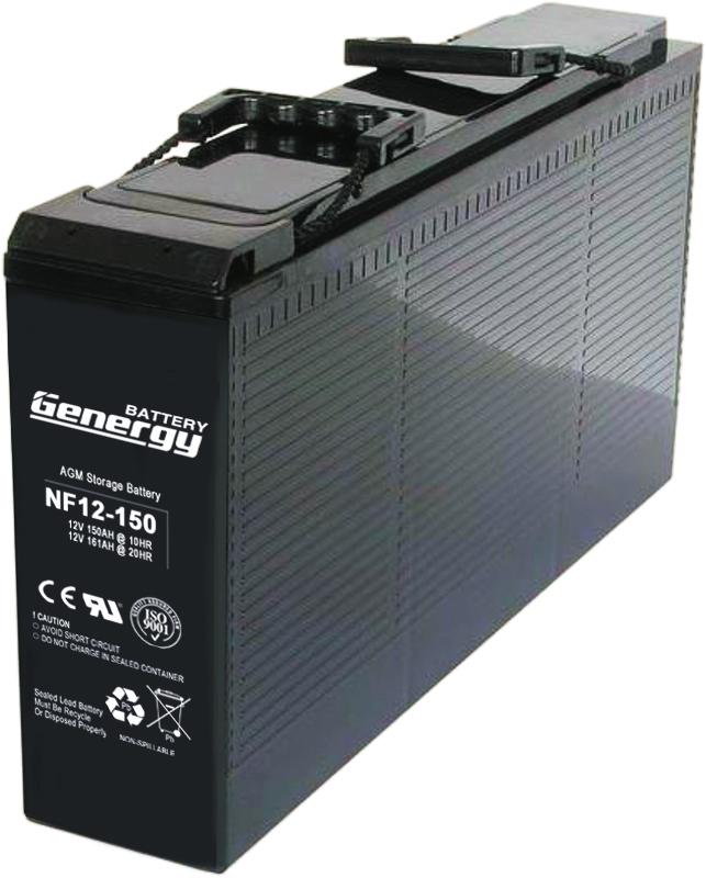 STANDBY APPLICATIONS > NF SERIES NF Series Voltage: 12V Capacity: 50Ah - 190Ah (C10) Genergy NF (Front Terminal) series is designed for Telecommunication, UPS/EPS system with 12-year design life in