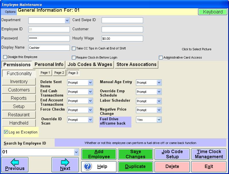 Other Notes - Employee Permissions A new permission has been added to page 3 of Employee Maintenance. To change this permission for your employees please, follow these steps: 1.