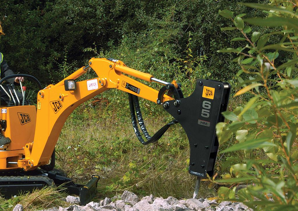 FAST FACTS High tolerance to a wide range of oil flows and back pressure ensures compatibility with a wider range of JCB machinery A hydraulic brake protects the internal hammer components under