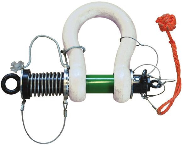 Green Pin ROV Spring Release Polar Shackles spring loaded P-5367 Material : bow and pin alloy steel, Grade 8, quenched and tempered Safety Factor : MBL equals 5x WLL Finish : body white painted, pin