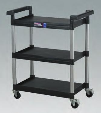 Height: 890/1190mm. P200 97.45 76.95 Exc. 92.34 X105 Walls on three sides of shelf for easy access. an also be used as janitorial trolley.