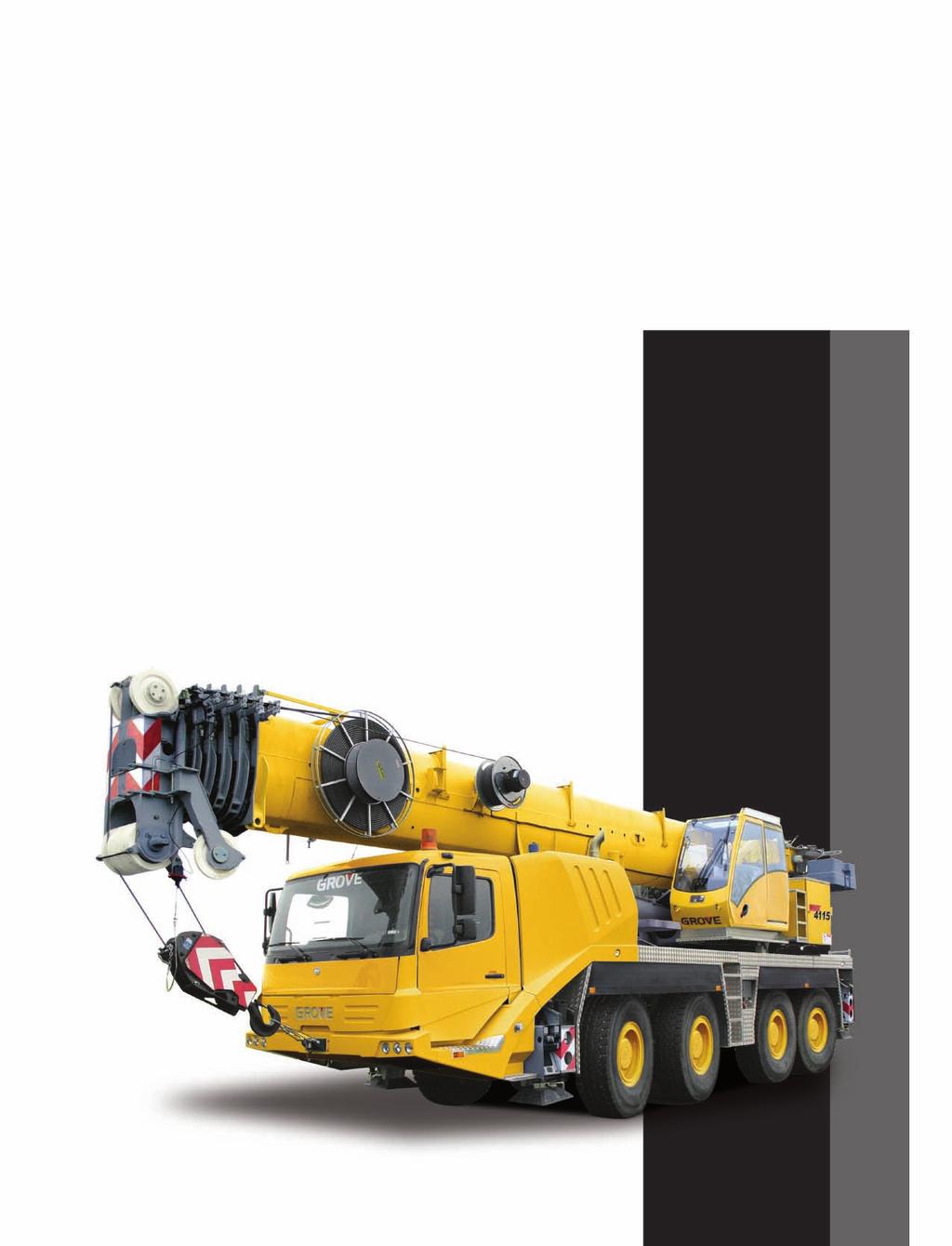 product guide features 115-ton (100 mt) capacity 37-171 ft. (11.3-52 m) 6 section full power Mega Form boom with Twin Lock pinning 33-56 ft. (10-17 m) hydraulic offset bi-fold swingaway 2 X 16 ft.