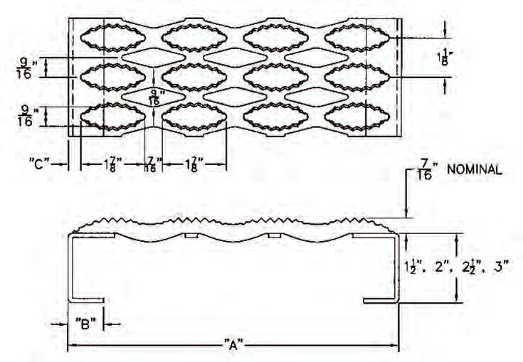 DIAMOND-GRIP CHANNEL Diamond-Grip Channel is a one-piece metal plank grating manufactured by a cold forming process in the shape of a channel.