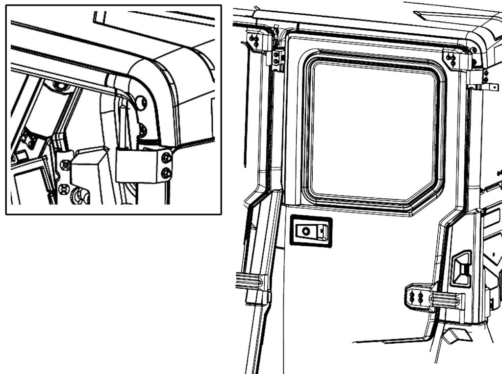 34. Once door aligned, tighten the lower and upper hinge bracket bolts using a 13 mm socket wrench. Torque to 17 ft. lbs. (23 Nm). Figure 28.