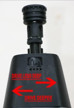 Turn the knob to adjust the depth of drive. Repeat above procedure until you find your desired depth of drive setting.