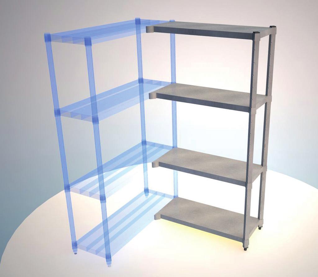 REINFORCED STAINLESS STEEL SERIES Sections (H = 2000) RH modular corner section with solid shelves 2300013970 400x600 2300013980 400x700 2300013990 400x800 2300014000 400x900 2300014010 400x1000