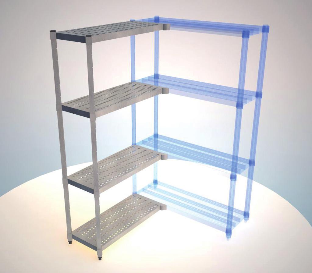 REINFORCED STAINLESS STEEL SERIES Sections (H = 2000) LH modular corner section with perforated shelves 2300016220 400x600 2300016230 400x700 2300016240 400x800 2300016250 400x900 2300016260 400x1000