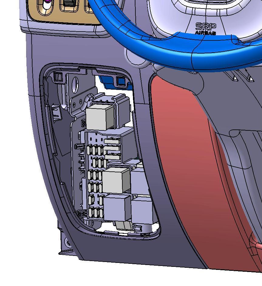 To access it, the access flap must be removed. POSITION OF THE PASSENGER COMPARTMENT FUSE-RELAY BOX Depending on the version and the options, some fuses may not be present.