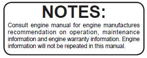 BEFORE OPERATING Fill engine crankcase as per engine manufacturer s manual. ENGINE DOES NOT HAVE OIL IN CRANKCASE FROM THE FACTORY. Add proper fuel to fuel tank, open shut-off valve.