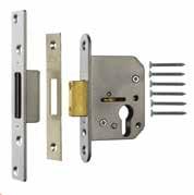 5" - 64mm 766550 - BS3621 3" - 76mm 184389 Bathroom Lock Euro Lock Chrome and brass striking plates and fixings included Bolt through - can be used with rose handles Deadbolt can be operated by a