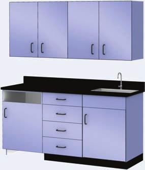 cabinet (18" W) with 6" drawer over 3 equal drawers #1142 sink base cabinet (24" W) with 1 door, removable back 8020 (shown) 8021 (reversed) H : Wall: 30", Counter 36" D :