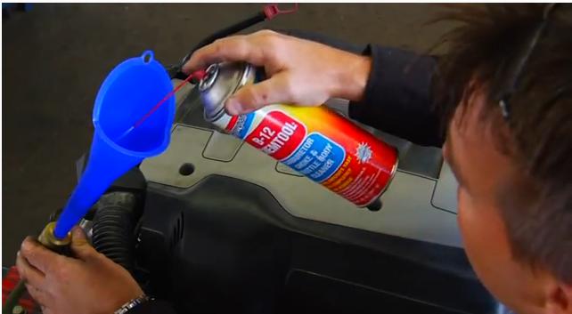 5. Insert funnel & fill with cleaner. Some cars the cleaner will sit in funnel, this depends on how plugged the system is. Repeat this step 2-3 times and allow cleaner to sit approx.