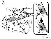 SB12037 2. In front of the vehicle, pull up the auxiliary catch lever and lift the trunk lid. SB12068 Front box cover 3. Hold the trunk lid open by inserting the support rod into the slot.
