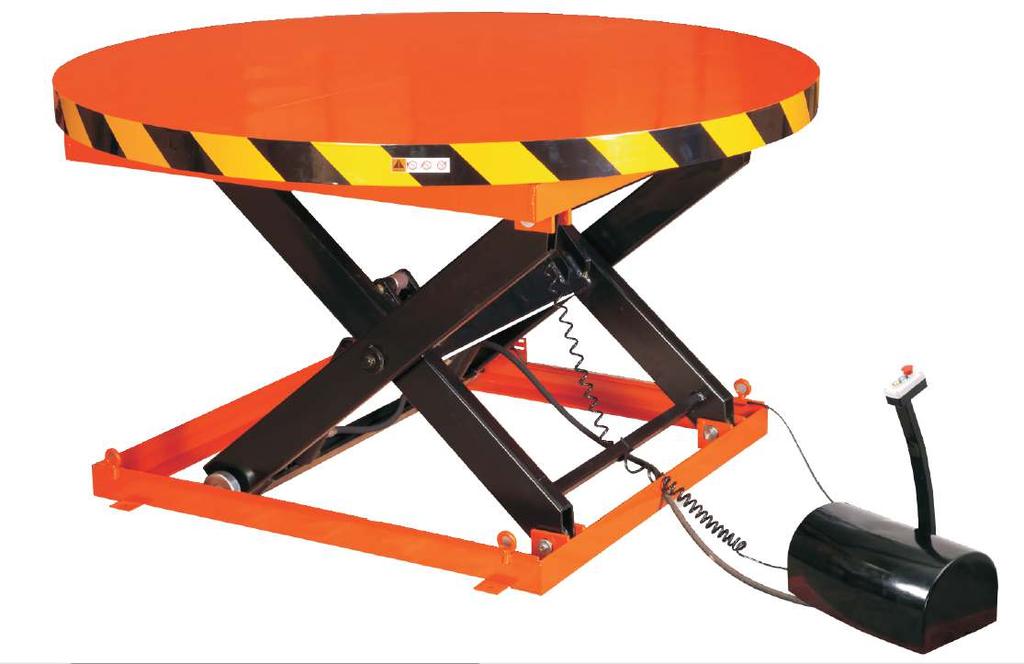 The working table is elevated by means of a foot actuated hydraulic cylinder.