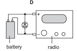 An electrical engineer connects a diode to a radio so that : If the battery is connected the right way round the radio works, If the battery is connected the wrong way there is no current.
