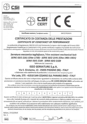 series EN12209 DIN 18250 Certifications for fire