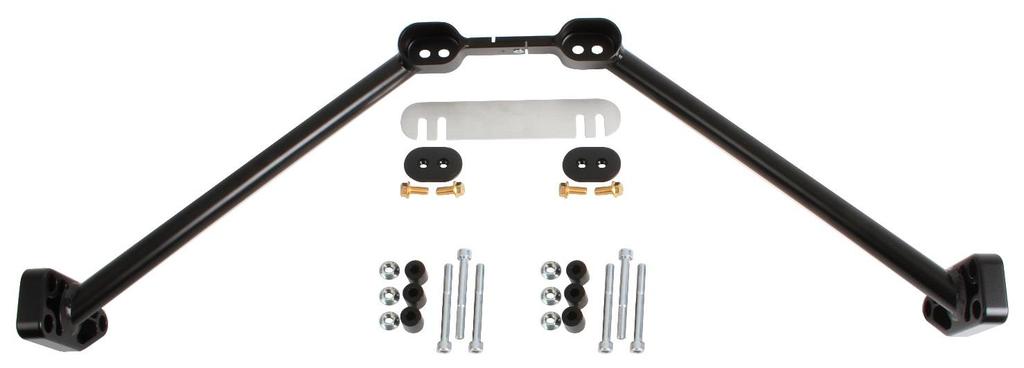 It is made of lightweight aluminum with a black anodized finish that includes the brace and installation hardware. Detroit Speed recommends using this kit when switching over to a coilover suspension.