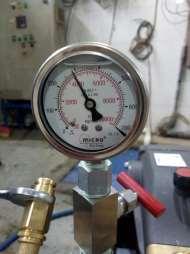 During increase pressure gradually, pressure gauge shows actual pressure in pump and during increase pressure check the needle valve, which assembled below pressure gauge and needle valve must be